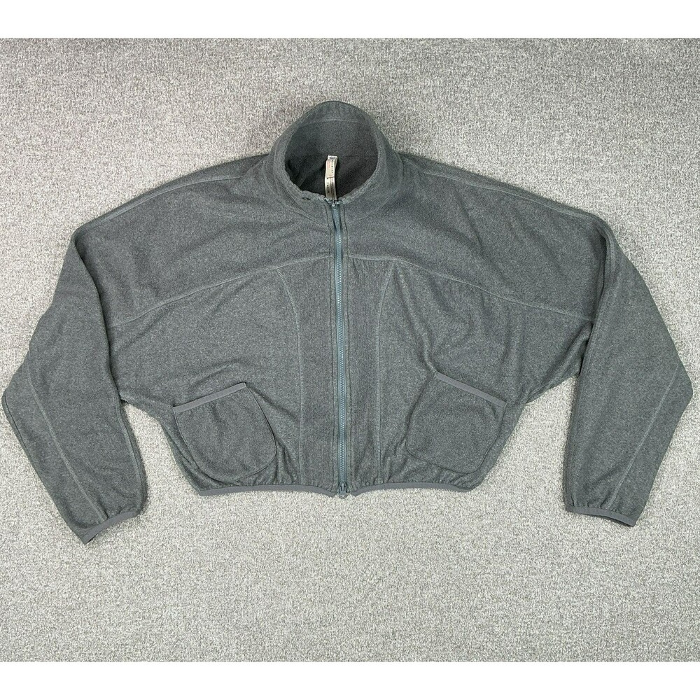 FP Movement Fleece Warm Up Jacket S Gray Zip Front High Collar Athleisure Cozy - Picture 7 of 13